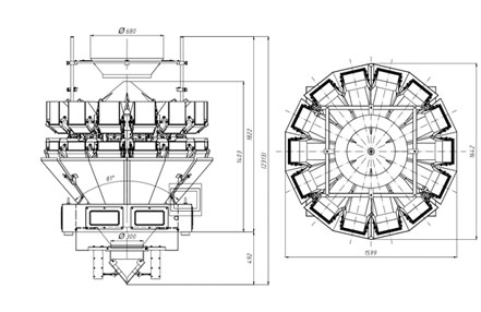 14头电子组合秤示意图 CAD平面图