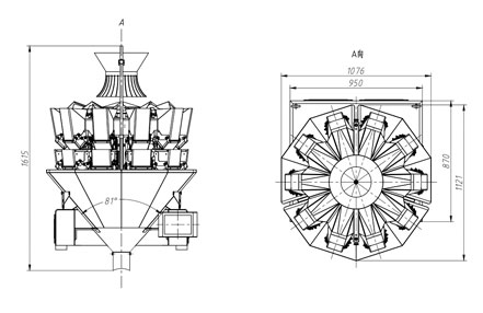 10头组合秤示意图 CAD平面
